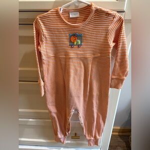 Orange Striped Kids Footie with Lion Embroidery
